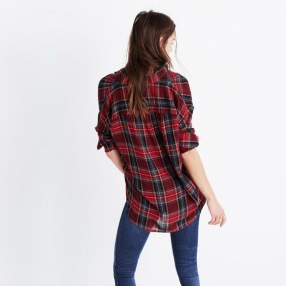 Madewell Red Tartan Plaid Button Up CENTRAL Shirt S Wool‎ Boyfriend Fit - Picture 7 of 8